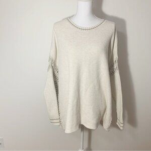 CAbi Slip Stitch Beige Knit Oversized Crew Neck Sweater Style 3681 Size L
